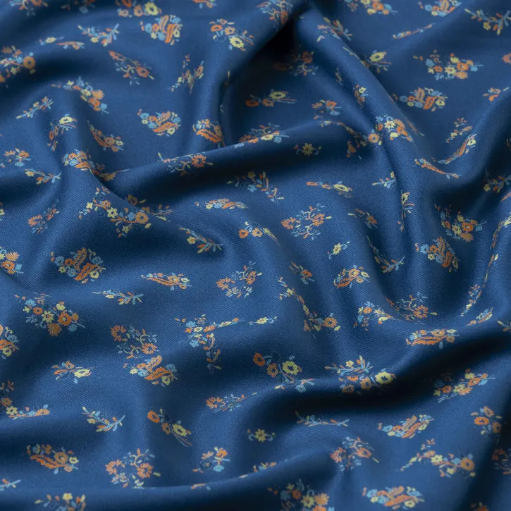 Çiçek Demetli Mavi Kaşmir Viskon