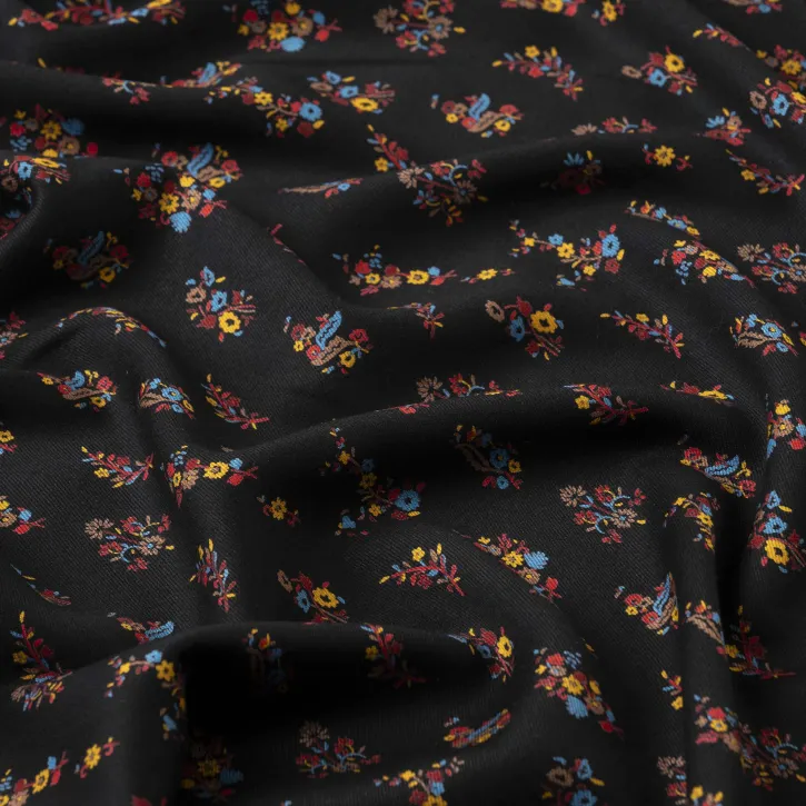 Çiçek Demetli Siyah Kaşmir Viskon