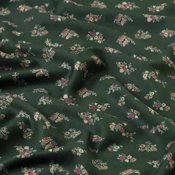 Çiçek Demetli Yeşil Kaşmir Viskon