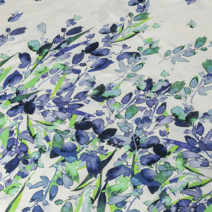 Eteği Sulu Mavi Çiçekli Keten