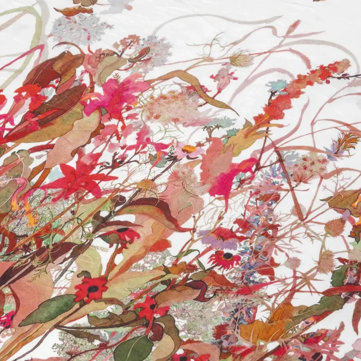 Eteği Sulu Ruby Çiçekli Keten