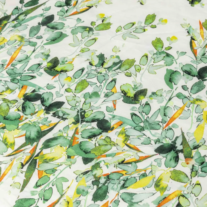 Eteği Sulu Yeşil Çiçekli Keten