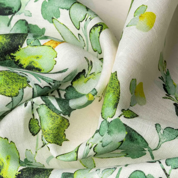 Eteği Sulu Yeşil Çiçekli Keten