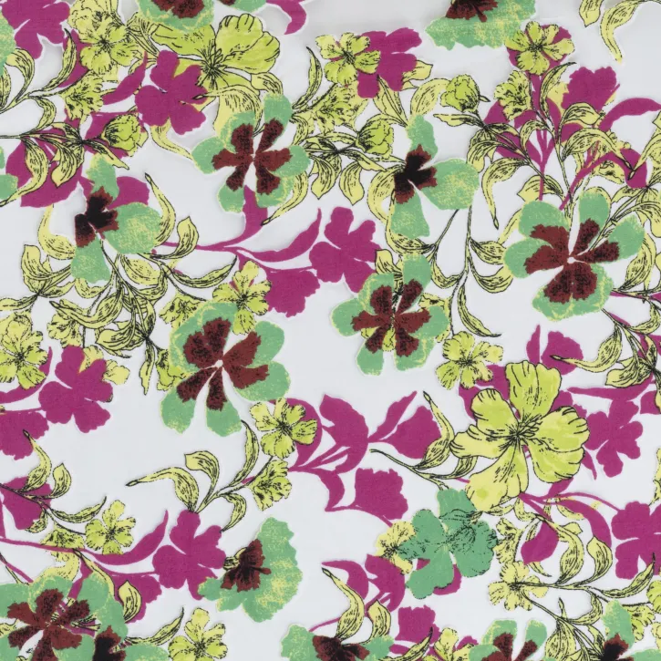 İpeker Yakma Kumaş – Pembe Sarı Çiçek Desenli