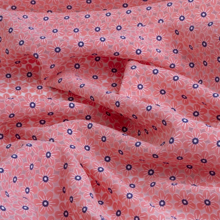 İpeker Yakma Kumaş – Pembe Lacivert Çiçek Desenli