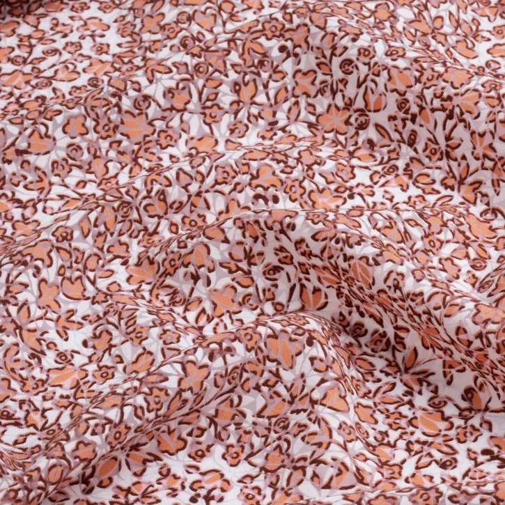 İpeker Yakma Kumaş – Somon Kahve Minik Çiçek Desenli