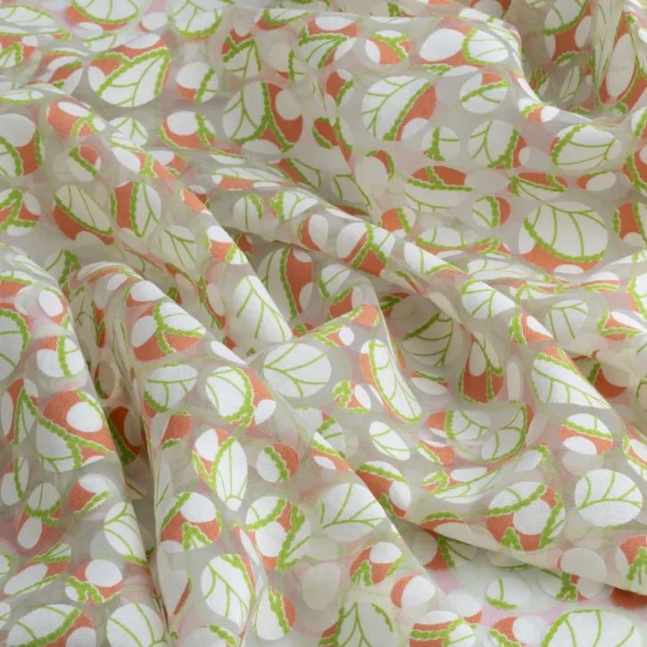 İpeker Yakma Kumaş – Mercan Yeşil Beyaz Modern Desenli