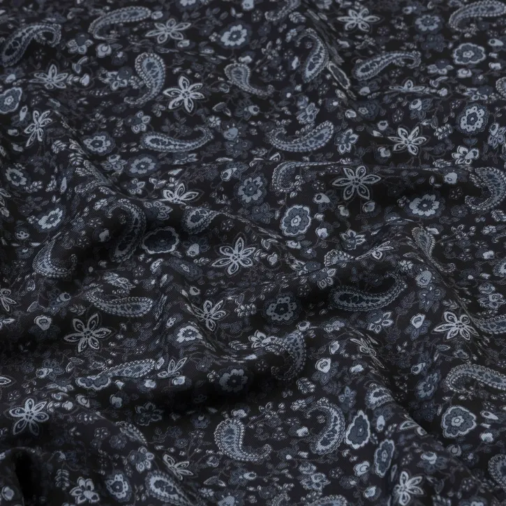 Koyu Lacivert Şal Desenli Kaşmir Viskon