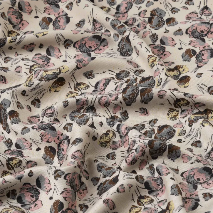Krem Çiçek Desenli Kaşmir Viskon