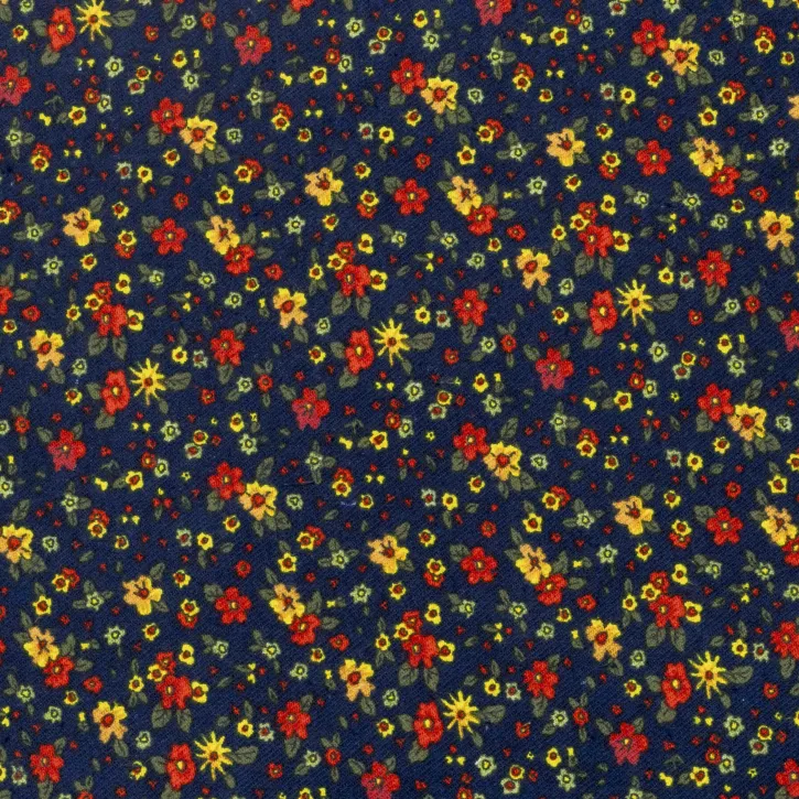 Lacivert Çiçek Desenli Pazen Kumaş