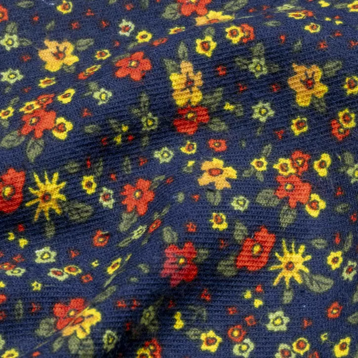 Lacivert Çiçek Desenli Pazen Kumaş