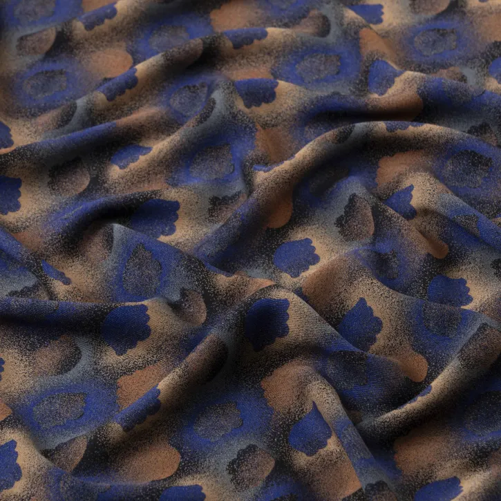 Lacivert-Kahve Desenli Kaşmir Viskon