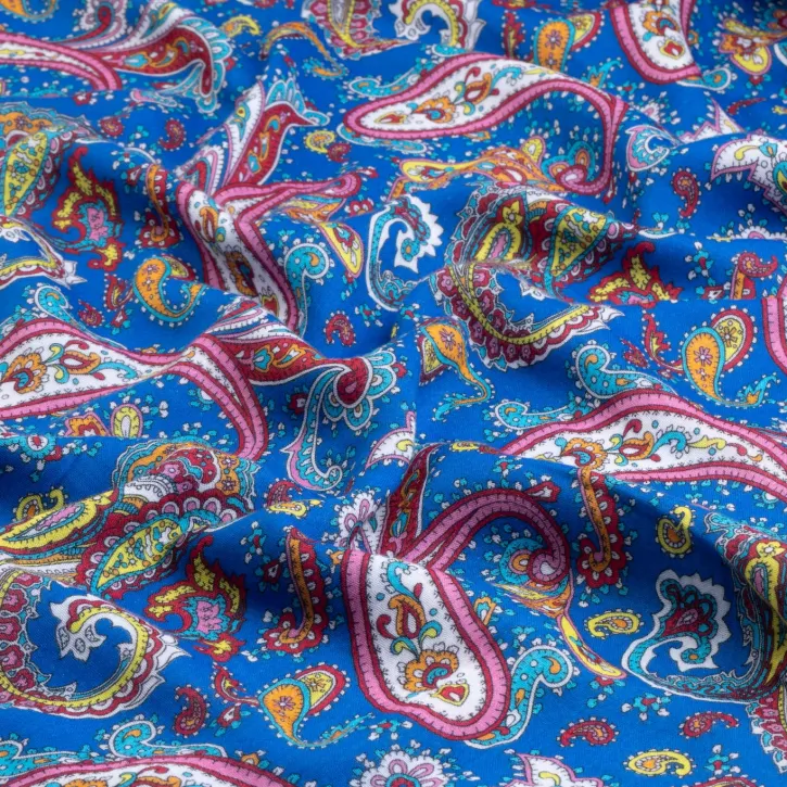 Kobalt Mavi Zemin Şal Desen Müslin