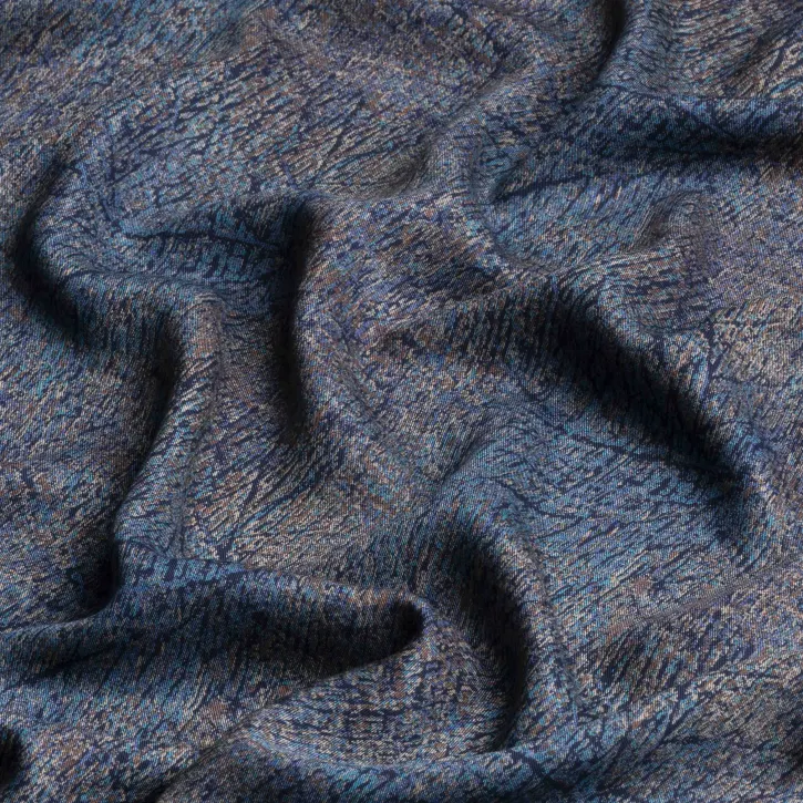 Mavi Ağaç Kabuğu Desen Kaşmir Viskon