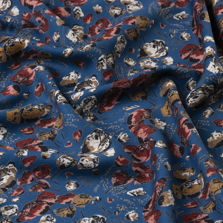 Mavi Çiçek Desenli Kaşmir Viskon