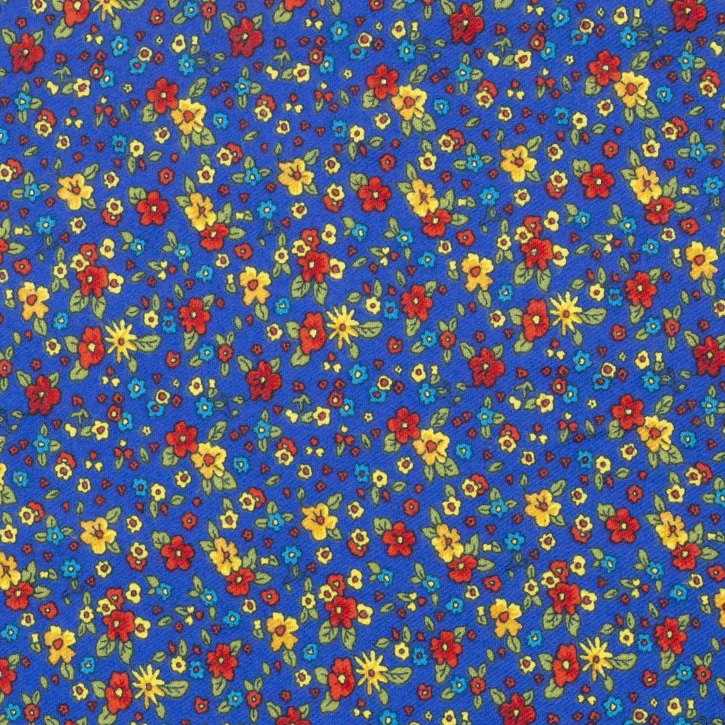 Mavi Çiçek Desenli Pazen Kumaş