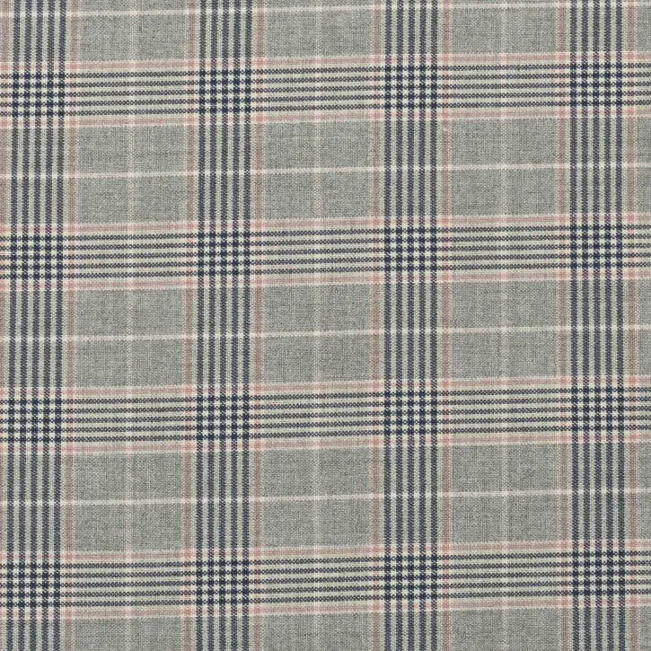 Pembe-Lacivert Çizgili Gri Ekose Gabardin