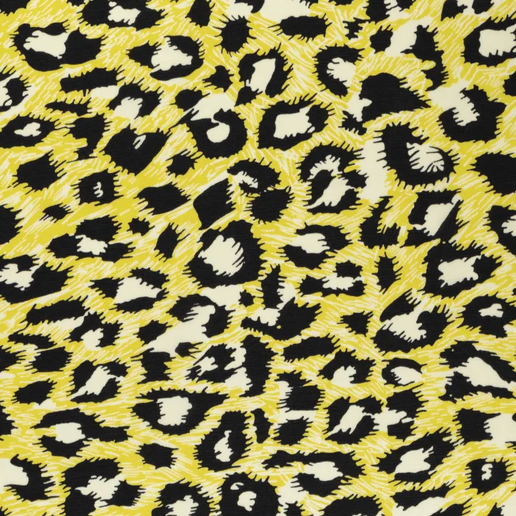 Sarı Leopar Desenli Viskon Empirme Kumaş