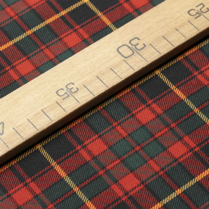 Sarı Çizgili Kırmızı Ekose Gabardin