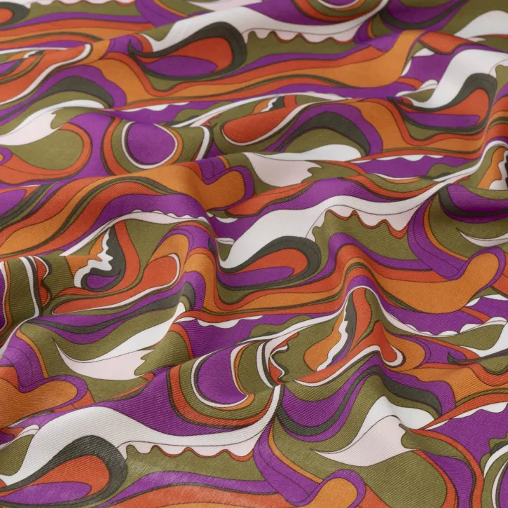 Mor Turuncu Abstrakt Viskon Empirme Kumaş