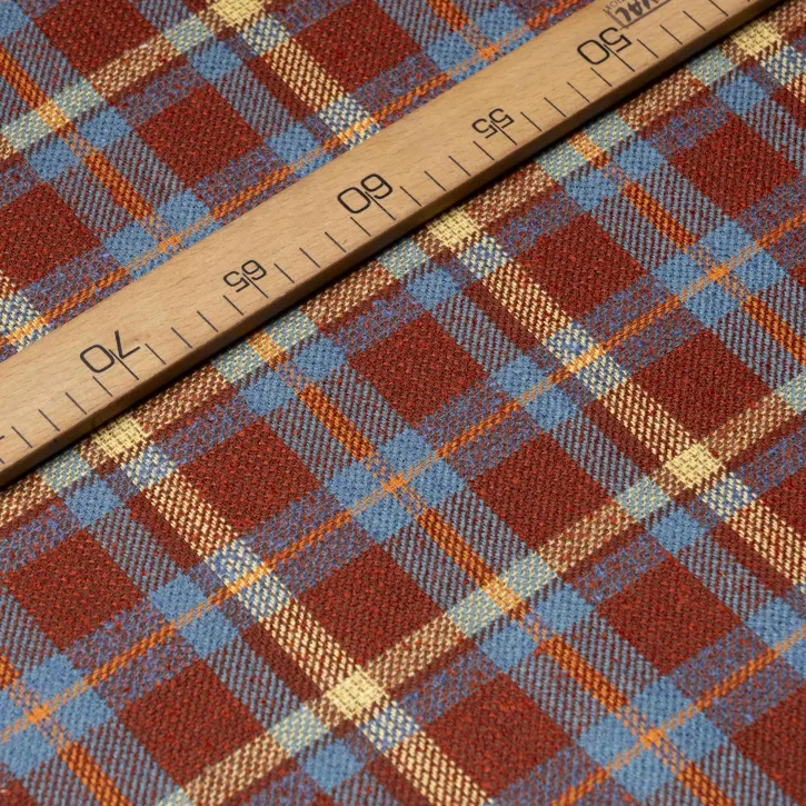 Sarı-Mavi Çizgili Bordo Yün Ekose