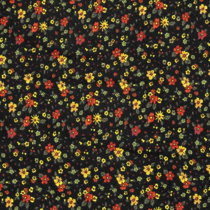 Siyah Çiçek Desenli Pazen Kumaş