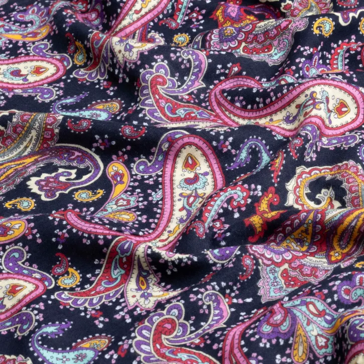 Lacivert Zemin Şal Desen Müslin