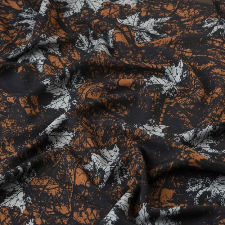 Turuncu Sonbahar Yaprak Desen Kaşmir Viskon