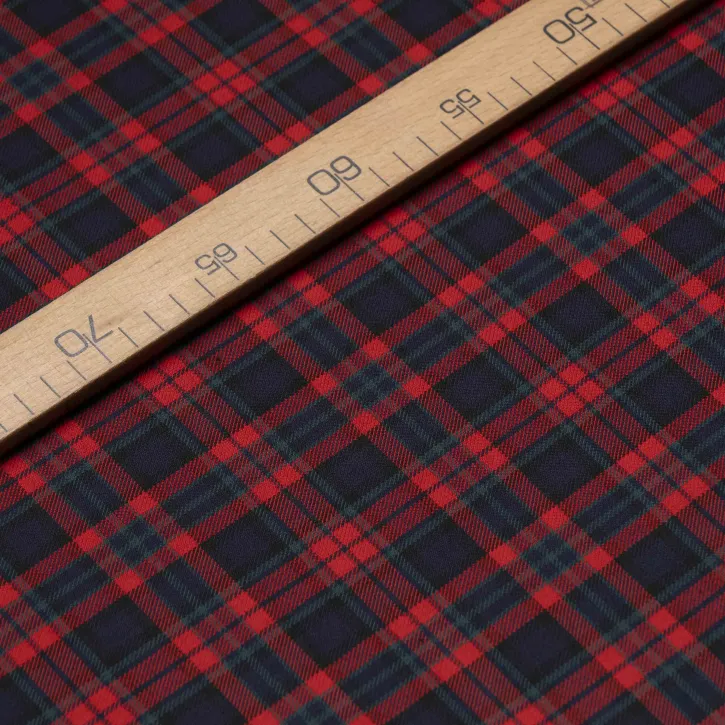 Yeşil-Kırmızı Çizgili Lacivert Ekose Gabardin