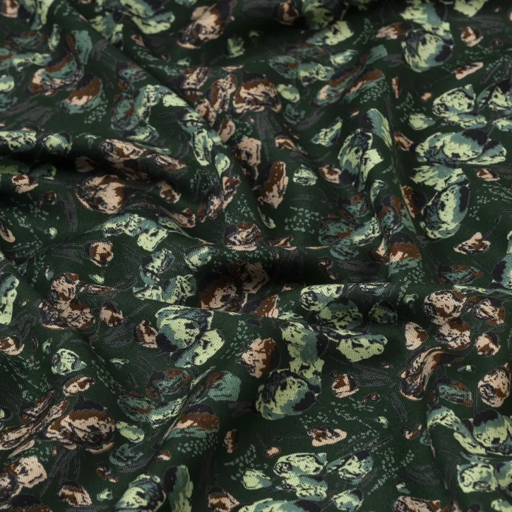 Yeşil Orman Yaprakları Desenli Kaşmir Viskon