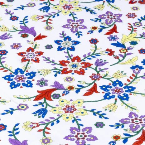 Beyaz Zeminli Çini Desen Müslin Kumaş