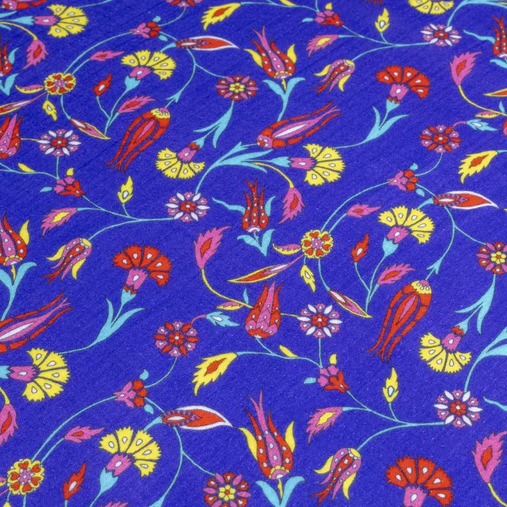 Mor  Zeminli Çini Desen Müslin Kumaş