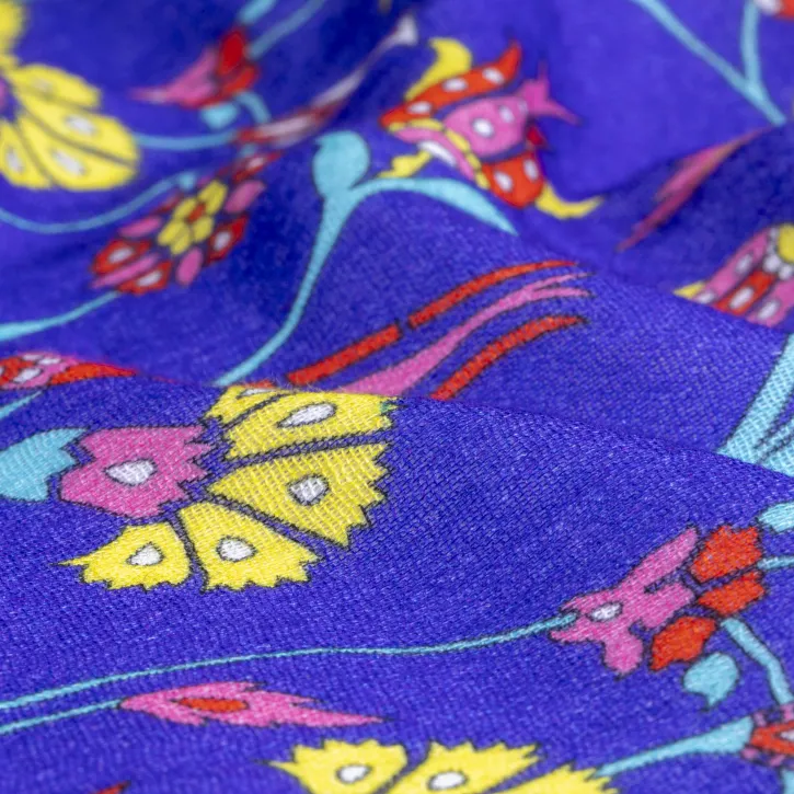 Mor  Zeminli Çini Desen Müslin Kumaş