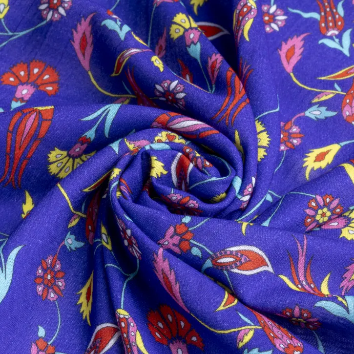 Mor  Zeminli Çini Desen Müslin Kumaş