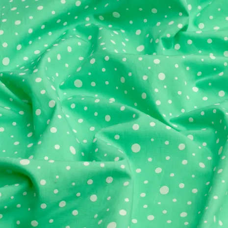 Yeşil Zemin Üzeri Beyaz Puantiyeli Yakma Kumaş