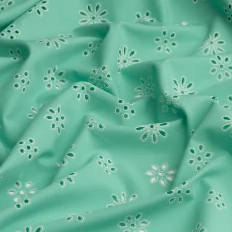 Turkuaz Çiçek Desenli Yakma Fisto Kumaş