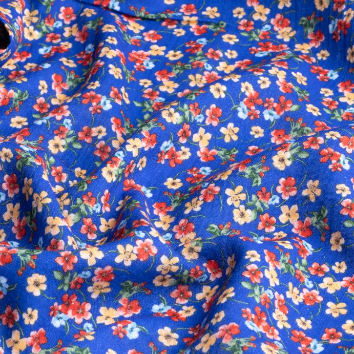 Saks Mavi Çıtır Desen Müslin Kumaş