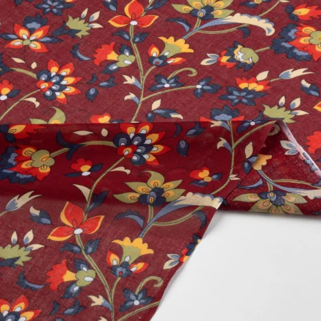 Bordo Suzeni Motifli Tülbent Kumaş