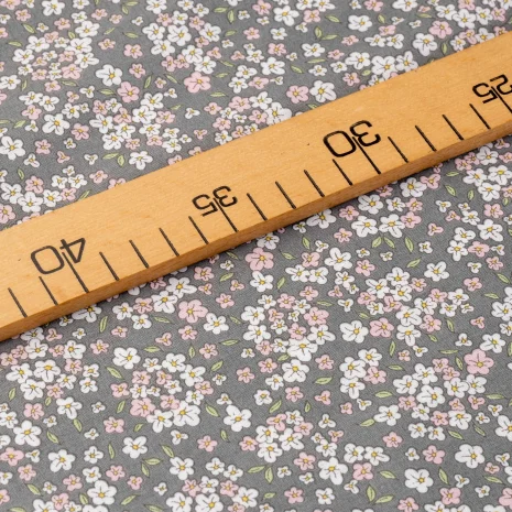 Füme Mini Papatya Desenli Poplin Kumaş
