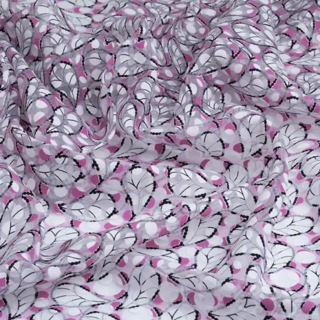 İpeker Yakma Kumaş – Pembe Siyah Beyaz Modern Desenli