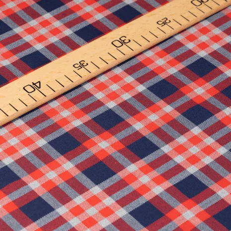 Kiremit-İndigo Ekose Gabardin