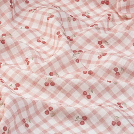 Pembe Kareli Kirazlı Bebek Müslin