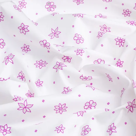 Beyaz Pembe Çiçek Baskılı Poplin Kumaş