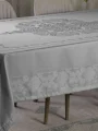 Gri Pano Desen İşlemeli Masa Örtüsü