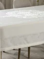 Krem Pano Desen İşlemeli Masa Örtüsü