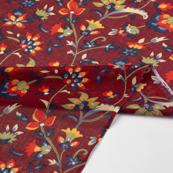 Bordo Suzeni Motifli Tülbent Kumaş