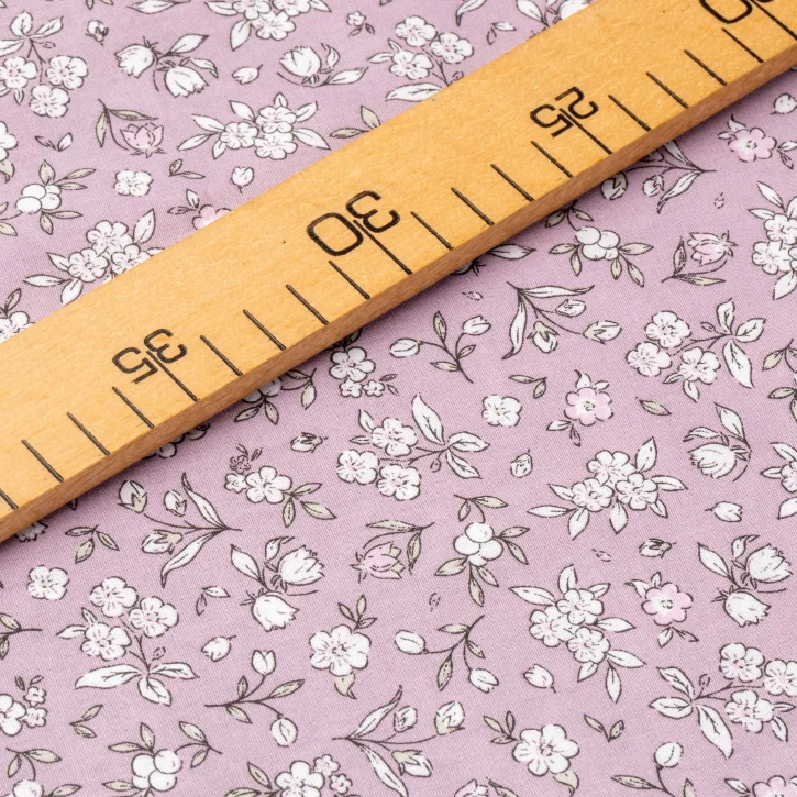 Lila Kır Çiçek Desen Poplin Kumaş