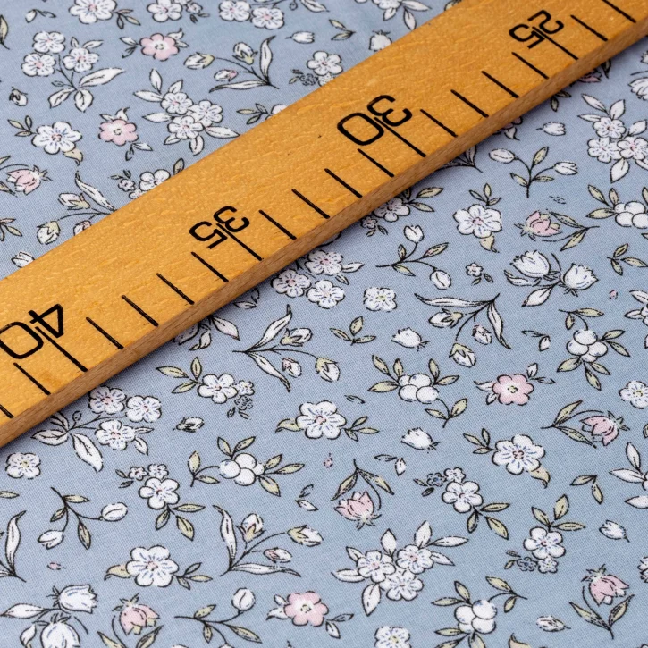 İndigo Kır Çiçek Desen Poplin Kumaş