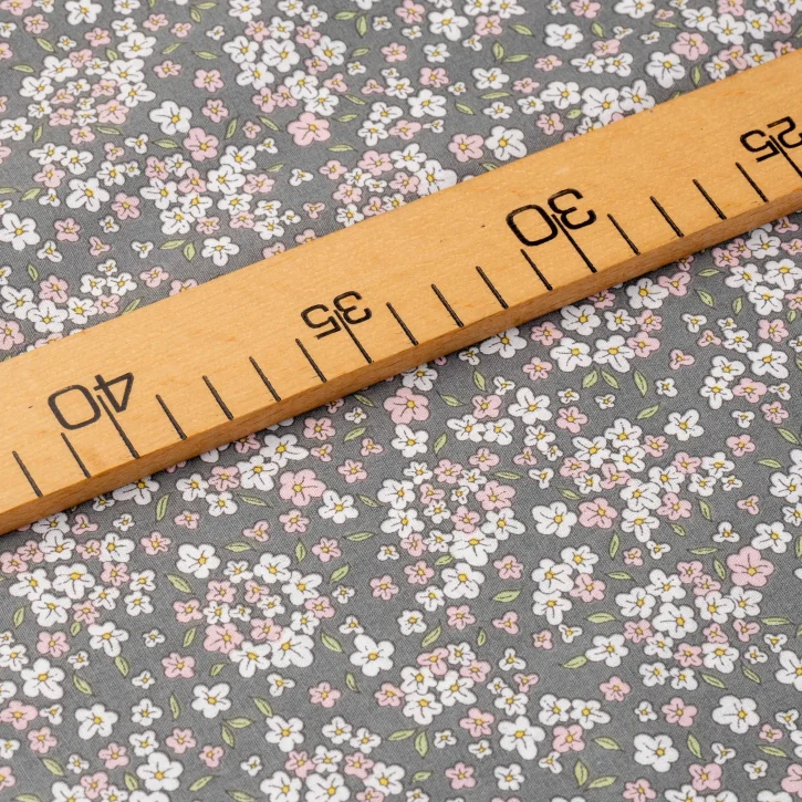Füme Mini Papatya Desenli Poplin Kumaş