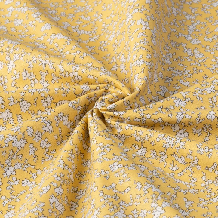 Limon Sarısı Çıtır Çiçek Desen Poplin Kumaş